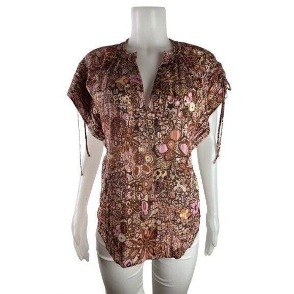 F. ALC Top Size 10 Multicolor Blouse Cap Sleeve V Neck NWT - Picture 1 of 10